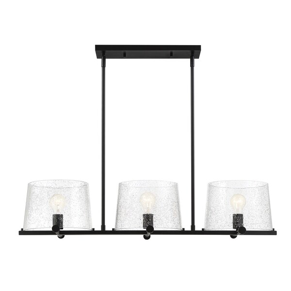 Designers Fountain Matteson 60 Watt 3 Light Matte Black Linear Pendant with Clear Seedy Glass Shade 95838-MB - main